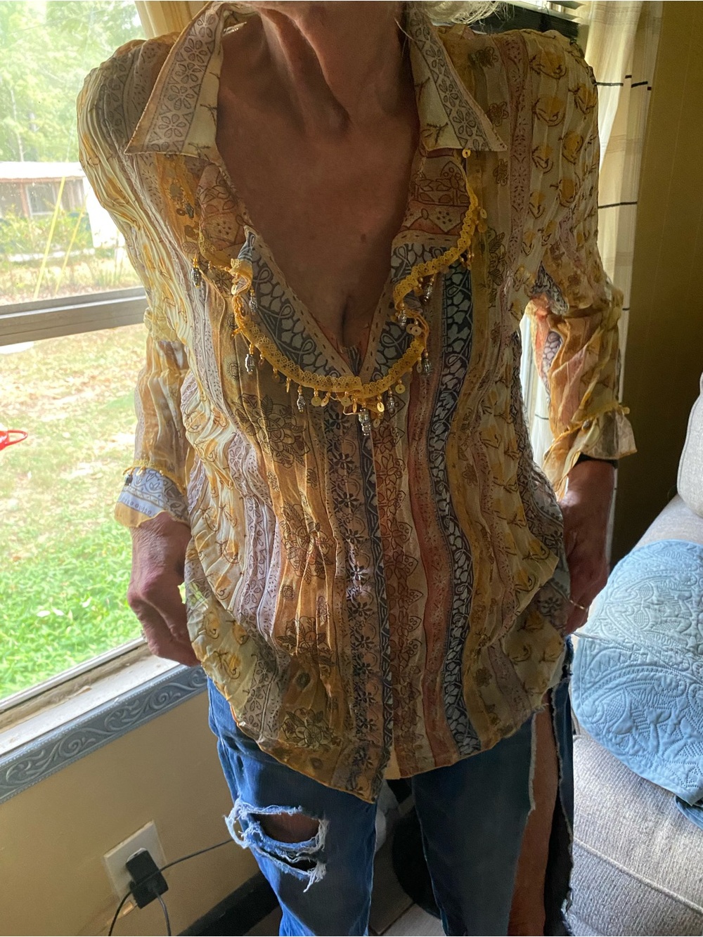 Jaipur Yellow Striped Boho Ruffle Blouse